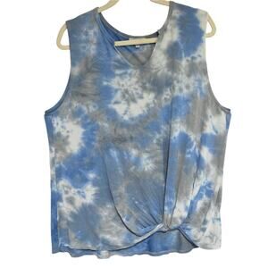 White Birch Womens Sz 2X Blue & Gray Tie-Dye Knot Front Tank Grunge Soft Top